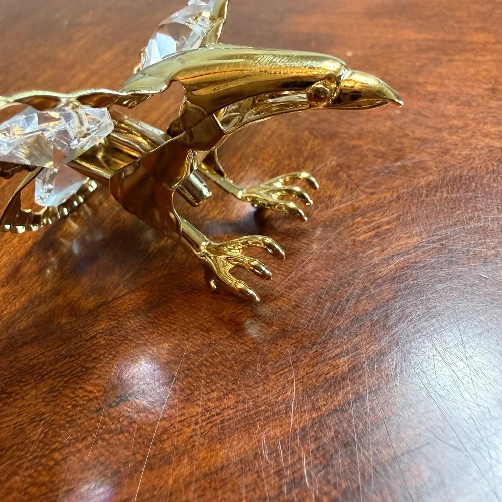 Vintage‎ 1992 Mascot Intl Gold Plated Eagle Globe Crystal Figurine Suction Cup